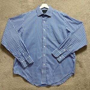 Ralph Lauren Dress Shirt Mens 17 36/37 Blue Gingham Plaid Classic Fit Formal